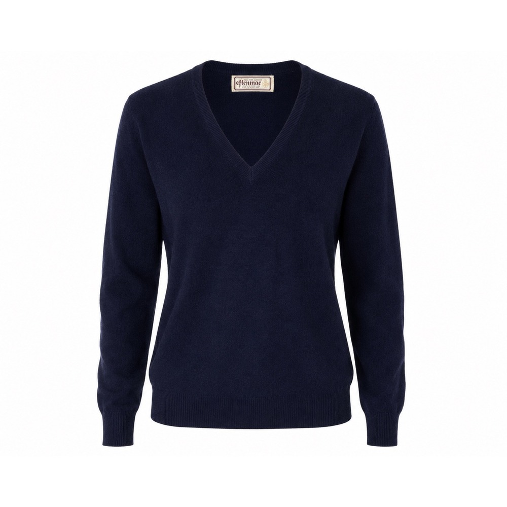 Glenmac 100% Pure Cashmere V-Neck Sweater Navy Blue Made in Scotland unisex S
